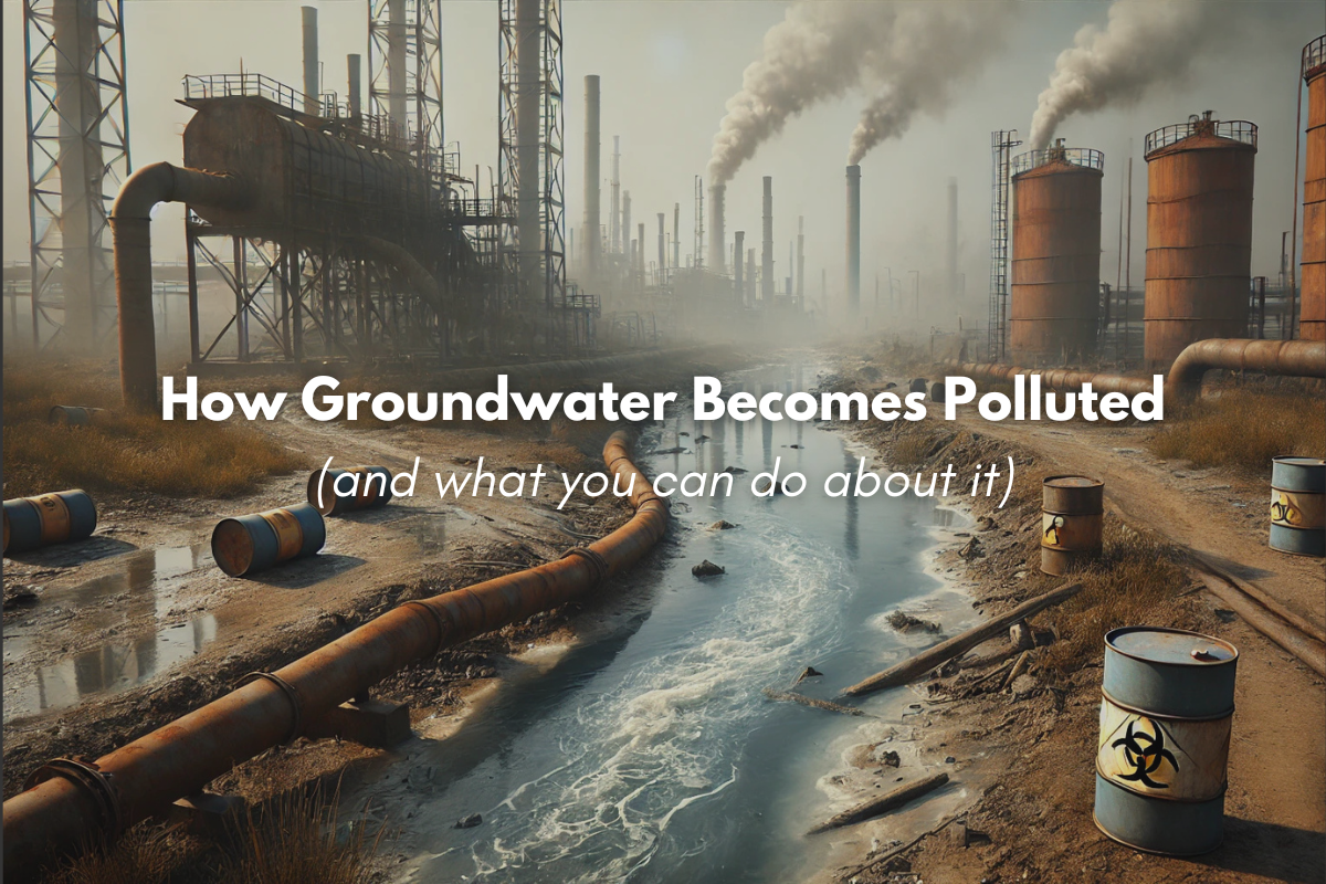 A contaminated groundwater site with industrial pollution affecting the water supply.